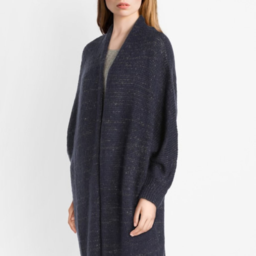 Blue Wool With Gold thread Oversized Cardigan Sweater Wool Blend Size L